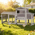 Aivituvin Chicken Coop with Run and Wheels, Mobile Outdoor Hen House Wooden Poultry Cage with Waterproof Roof (Grey, AIR61) - color: Grey, size: AIR61