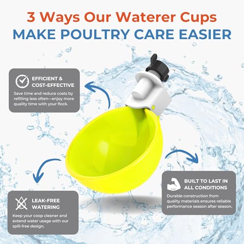 Lil'Clucker - Large Automatic Chicken Waterer Cups Suitable for Ducks, Geese, Turkeys, and Bunny Rabbit - Water Feeder Kit - Poultry Waterer (Yellow, 5 Pack) - color: Yellow, size: 5 Pack