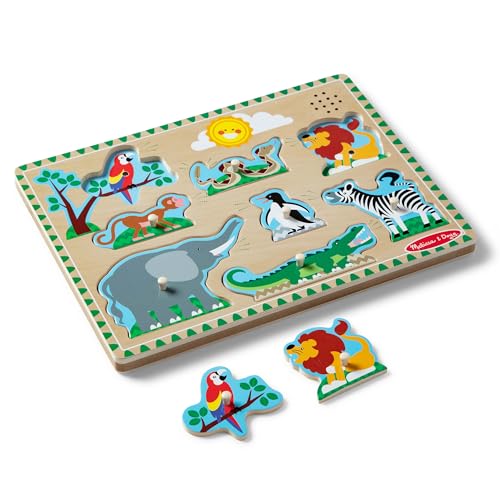 Melissa & Doug Zoo Animals Sound Puzzle – 8-Piece Wooden Peg Puzzle with Light-Activated Sounds, Music Learning Toy for Toddlers and Preschoolers Ages 2+ - size: 11.8 x 8.8 x 1.25, style: Zoo Animals