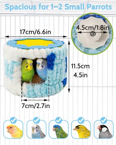 Bird Nest for Cage with Support Frame & Pad, Foot-Friendly Felt | Safe Hideout, Warm Bird Bed for Parakeets Lovebird Budgies, Winter Plush Coral Fleece Hammock Hut, Soft Washable Cozy House - color: Blue