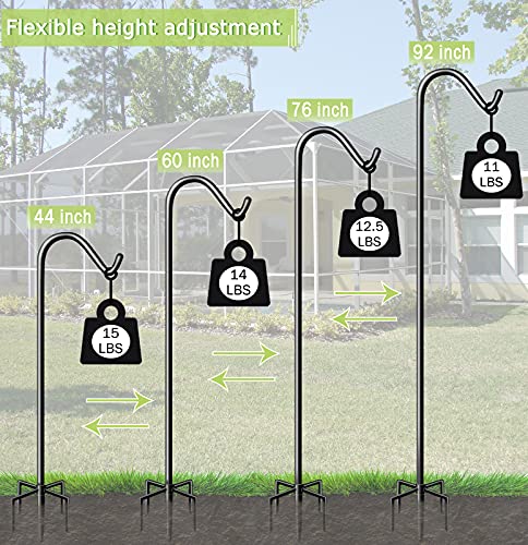 92 Inch Tall Shepherd Hooks with 5-Forked Base, Adjustable Heavy Duty Bird Feeder Pole Stand Hanger for Outdoor, Shiny Black, 2 Pack - size: 92 inch, style: 2pcs