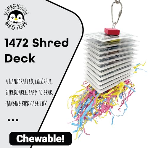 1472 Shred Deck Bird Toy - Interactive Chewable Card & Crinkle Paper Foraging - Colorful Bird Shredding Toy with Foam Beads - Engaging Parakeet Cage Accessories for Budgies, Cockatiels & Conures
