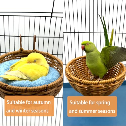 Rattan Bird Nest for Cage，2PCS Hanging Parrot Breeding Nesting House | Washable Soft Warm Sleep Hut Bird Cage Accessories for Cockatiels Budgerigars Finches Canaries - style: Semicircle