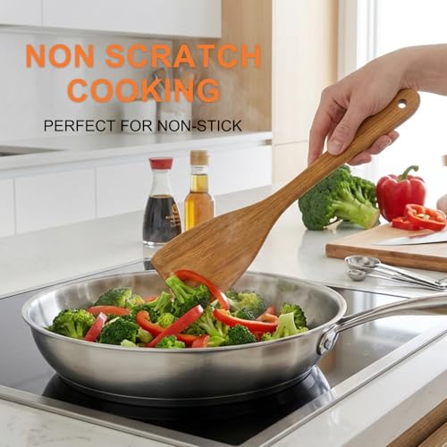 Acacia Wood Kitchen Utensil Set Wooden Spoons for Cooking Turner Spatula | 8 Pcs Best Bamboo Non Toxic Cooking Utensils Scraper Spurtle Kitchen Slotted Cooking Spoon Flat Egg Flipper Wok Spatula Set - color: 8Pcs-Utensils
