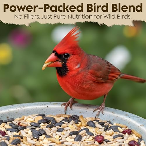 Cardinal Bird Seed, Sunflower Seeds, NutraSaff, Peanuts & Mealworms, 5lb | Premium No Filler Blend to Increase Wild Bird Activity, Attracts Cardinals & Various Songbirds to Backyard Feeders, USA Made