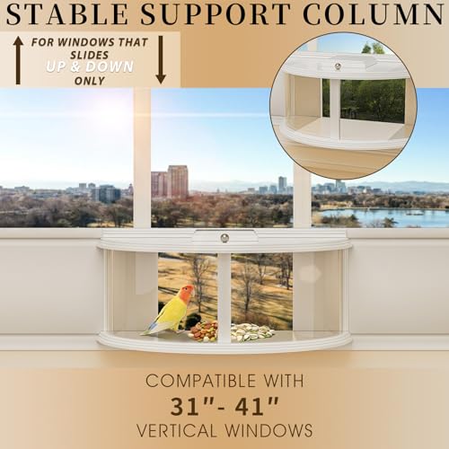 Window Bird Feeder for Viewing, 180° Extra Large Capacity Clear View Window Tray Bird Feeder, Fits Windows 31-41" Wide, Durable, Elegant, Window Bird Feeder Inside House - Best Gifts for Bird Lovers