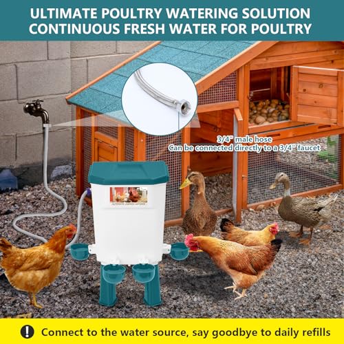 Lilyang Automatic Chicken Waterer, Auto Water Refills | Float-Controlled Poultry Watering System, Connects Directly to 3/4" Faucet & Hose (No Fitting Required), Standing/Hanging Use - color: Blue