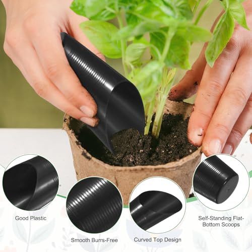 M METERXITY 6-Pack Bonsai Soil Scoops, Plastic Garden Soil Scoops Bucket Shovel Potting Scoopers for Transplanting/Flower Planting/Plant Succulent, Colorful Small Gardening Tools [Black] - color: Black