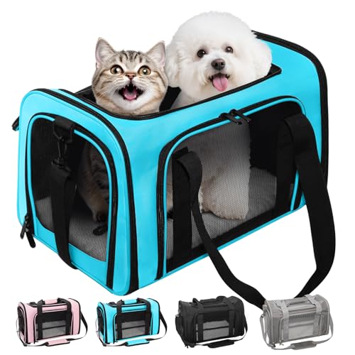 Soft-Sided Cat Carrier 18x11x11 in Expandable Travel Pet Bag 15LBS | For Cats and Small Dogs with Anti-Scratch Mesh Washable Mat Collapsible Escape-Proof Airline Approved with Shoulder Strap - color: Blue, size: 11.0"L x 11.0"W x 18.0"H