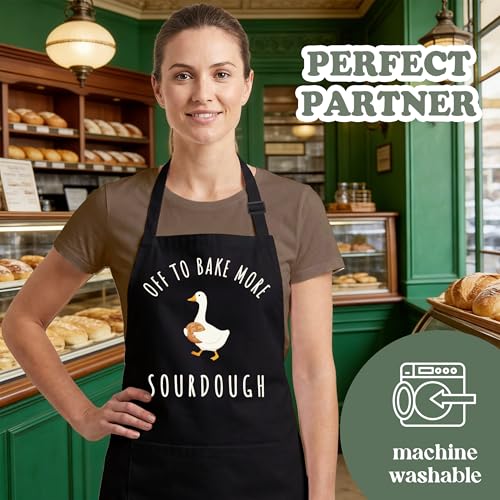 Off to Bake More Sourdough Apron for Women with Large Pockets - Funny Baking Aprons, Adjustable Professional Kitchen Apron for Bread Making, Grilling - Unique Sourdough Gifts for Bakers & Moms - C16 - color: Off to Bake More Sourdough
