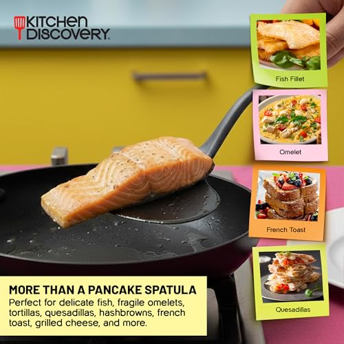 Flexible Extra Wide Spatula – Kitchen Discovery – 7 Inch Wide Egg Flipper Pancake Turner for Fried Eggs, Pancakes, Omelets, and Fish – Cooking Nylon Spatula for Nonstick Cookware