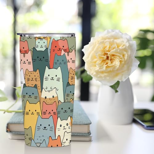 Cute Cat 20 oz Tumbler, Funny Cats Stainless Steel Insulated Water Bottle | Cats Themed Insulated Travel Coffee Mugs, Cat Lover Gifts for Women Girls Mom Christmas Birthday Present - color: Multi 1354