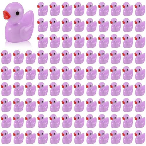 100 Pcs Mini Resin Ducks Tiny Ducks Miniature Duckies Bulk Figures for Garden Micro Landscape Home Prank Game Micro Landscape Aquarium Dollhouse Ornament DIY Handmade School (Light Purple) - color: Light Purple
