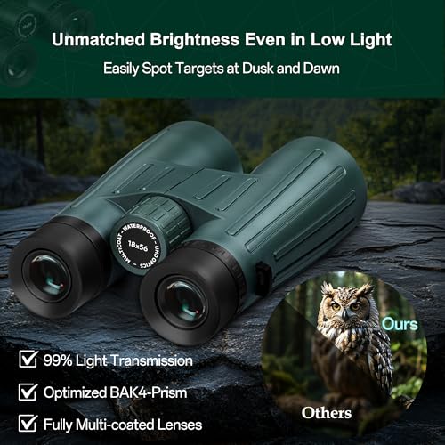 18x56 UHD Binoculars for Adults High Powered with Upgraded Phone Adapter, Wide Field of View Binoculars with Clear Low Light Vision, Lightweight Waterproof Binocular for Bird Watching Travel Cruise