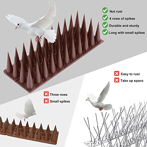 Bird Spikes, 8.4 Feet Bird Guard Spikes for Squirrel Cat Raccoon and Other Small Animals, Pigeon Spikes for Outdoor Fences and Roofs, Durable Plastic Bird Barrier Strips(9 Pack) - color: Brown, size: 9 pack