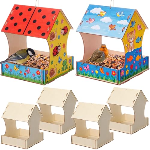 DoubleFill 6 Pack Wooden Bird Feeder Kits, DIY Bird House Kits, Build and Paint Craft for Adults, Unfinished Birdhouse Wood Craft for Educational Fun Art Outdoor Activities Gift