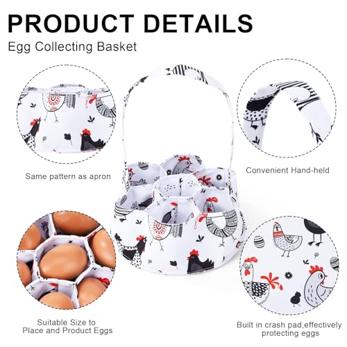 Egg Collecting Apron and Basket, Egg Apron for Fresh Eggs | 12 Pouches Chicken Egg Apron with 2 pockets, 7 Pouches Egg Basket, for Chicken, Duck, Goose, Bird, Various Poultry Collection