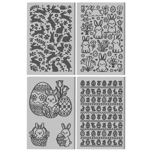 CHGCRAFT 4 Sheets Easter Bunny Clay Texture Mat Easter Egg Pattern Polymer Clay Texture Sheets DIY Tools for Pottery Earring Jewelry Making Stamp Engraving Machines, 3.9x2.6inch - style: Easter Egg