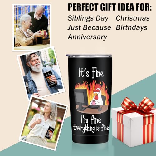 Jztco Funny Birthday Gifts for Women Men 20 oz Tumbler, Office Gag Gifts | Chicken Themed Insulated Travel Coffee Mug Stainless Steel Insulated Water Bottle, Funny Gifts for Coworker Boss Women, Black - color: Multi 1459