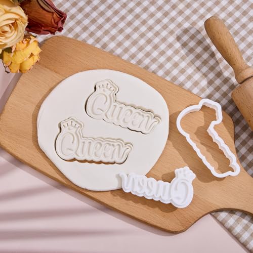 Mothers Day Cookie Cutters with Plunger Stamps Handle Detailed 3.5" Queen PLA Cutters for Baking with Grandma, Easy Press Tool for Picture Cookies - color: Queen