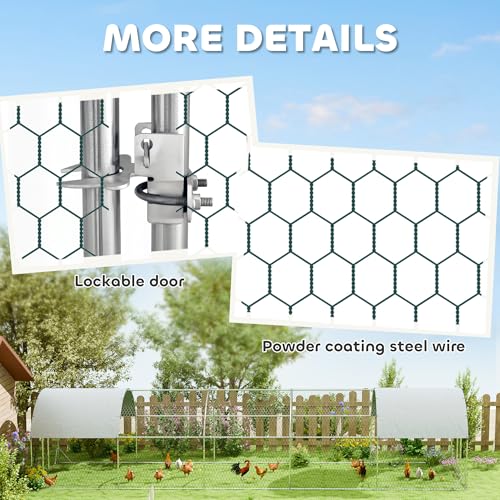 PawHut Large Chicken Coop w/Waterproof Anti-UV Cover 33' x 10' x 6.4' | Metal Chicken Run, Spire Shaped Walk in Hen House Cage for 30-40 Hens Ducks Poultry, Outdoor Yard Farm, 1" Tube Diameter - size: 393.7"L x 118.1"W x 76.8"H
