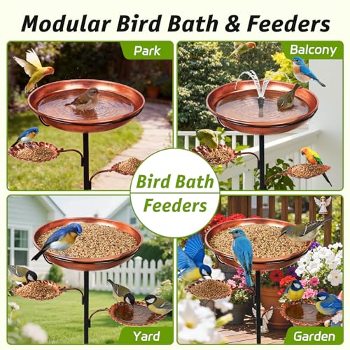 35'' Metal Bird Bath for Outside, 12 x 2-Inch Birdbath Bowl, Bird Feeder | 0.95-Gallon Vintage Brown Freestanding Birdbath with Removable Bowl, 6.5-Inch 5-Pronged Base for Gardens, Patios and Yards