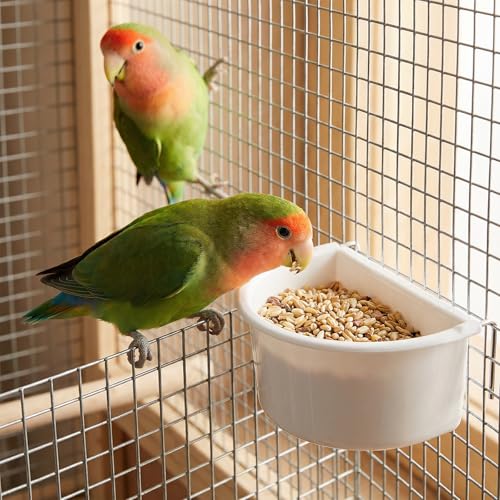 2 Pack Bird Cage Feeder, Plastic Hanging Feeder Cup with Metal Hooks Food and Water Dispenser Bowl for Small Birds Parakeet