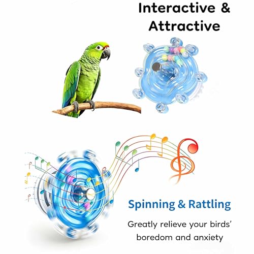 Bird Toys for Parakeets, Colorful Spinning Wheel Chew Toys, Interactive Spinner Rattle Parrot Toys,CockatielToys, Parakeet Toys, Bird Cage Accessories for Entertainment Chewing Exercise - color: Blue