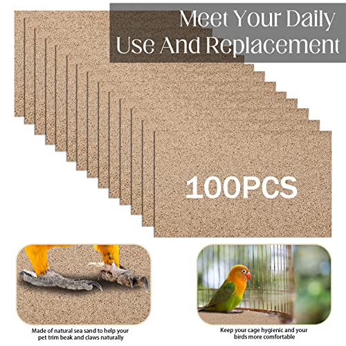 Fabbay 100 Pcs Gravel Paper for Bird Cage Gravel Liner Paper Pet Sandpaper Special for Bird Cage in Sea Sand, Easy Clean Pet Sandpaper Calcium Paper for Birdcage Parrots Cockatiels(11 x 17 Inch)