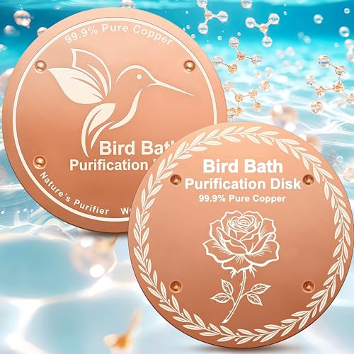 OICEME Bird Bath Purification Disc Pure Copper Outside Winter Solar Power Birdbath Heater Deicer Cage Hanging Bowl Metal Deck Railing Glass Concrete Ceramic Stone Ground Water Bird Rose - color: Gold 2PCS Bird&Rose