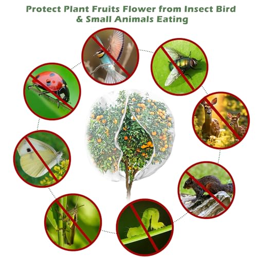 2 Pack 6 x 6.6 ft Large Fruits Tree Netting, Garden Mesh Insect Tree Cover with Zipper Drawstring Bird Barrier Net Plant Bags Blueberry Bushes Protection Cover for Prevent Animals Deer Squirrel Bug - size: 6 x 6.6 Ft/ 2pcs/ zipper