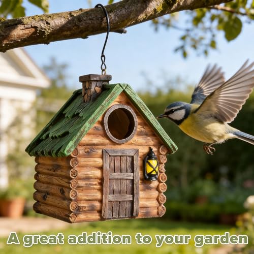 DEWEL Bird Houses for Outside Clearance, Waterproof Resin Birdhouses for Outdoors, Rustic Bird House Garden Backyard Decor, Hanging Bird House for Bluebird Finch Wren Chickadee, Best Gift Choice - color: Brown