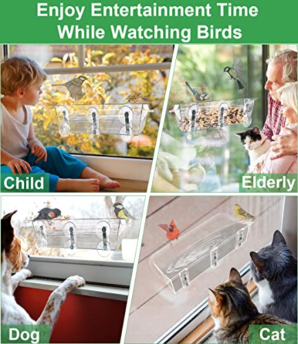 Clear Window Mounted Bird Feeder Bath, 1 Pack | Transparent Glass Birdfeeder Birdbath with Strong Suction Cups for Cats, Kids, Elderly Viewing Outside