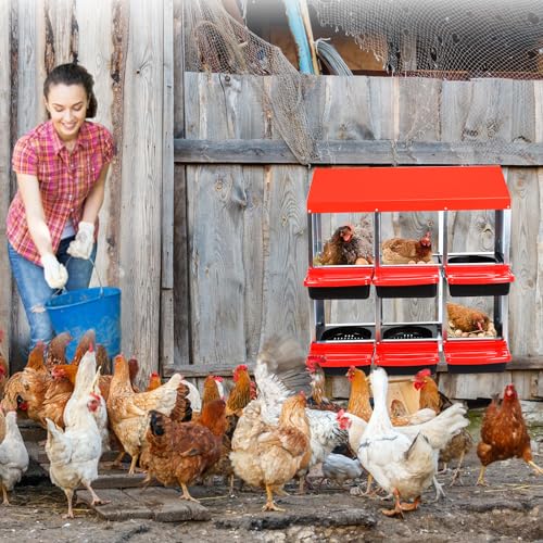 Chicken Nesting Box,6 Compartment Roll Away Nesting Box for Laying Eggs,Wall Mount Chicken Nesting Boxes,Easy Egg Collection,Cleanable Pull Out Hen Roosting Boxes 6 Hole - color: red, size: 6 holes