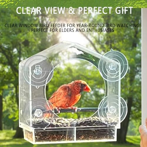 Window Bird Feeder with Strong Suction Cups （Large House） | Detachable Seed Tray (Built-in Drain Holes), Durable Acrylic Birdfeeder for Outdoor Garden, Ideal for Bird Watching Lovers - style: Large House