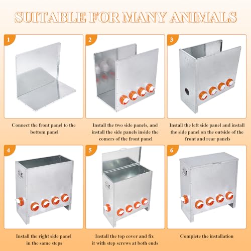 Automatic Chicken Feeder Large Capacity Metal Poultry Feeder 85lbs 6-Ports - color: 85lb with 6 Ports