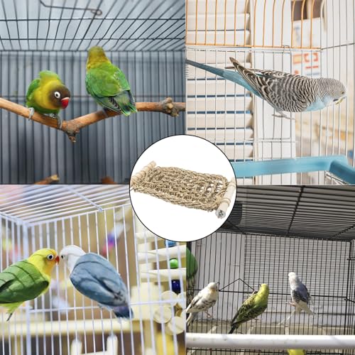 Bird Seagrass Mat Cage Ladder Perch Natural Chewing Toy | Parrot Ladder Bridge Exercise Stands, Hand-Woven Net Hammock, Cage Accessories for Lovebird Budgie Parakeet