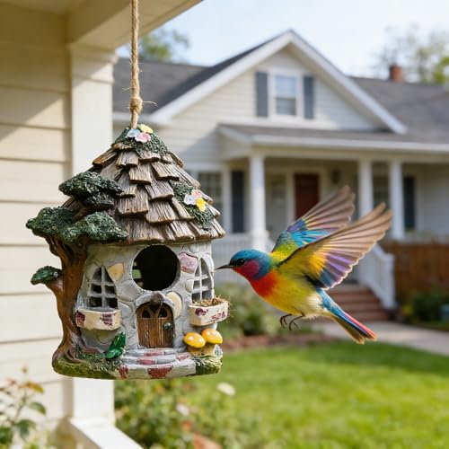 Bird Houses for Outside Resin Bird House Room Garden Courtyard Backyard Decor Handmade House