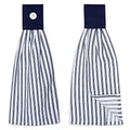 Navy Blue and White Ticking Stripe Hanging Kitchen Dish Hand Towel Cotton with Button Accent, Set of 2 - color: Navy Blue