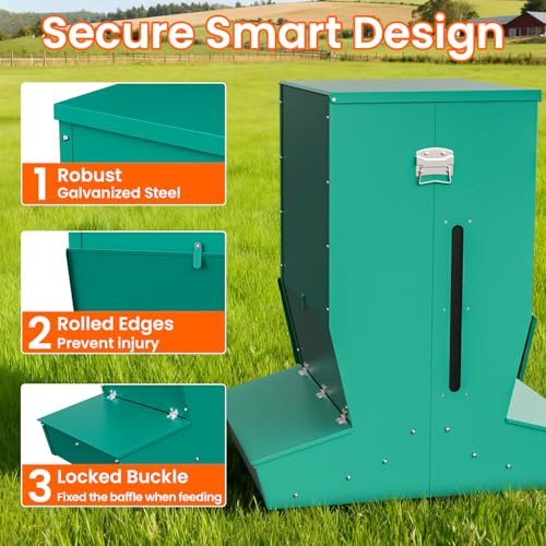 Pig Feeder, 4-Door Heavy Duty Galvanized Steel Hog Feeder,9 Bushels Capacity, Outdoor Pig Feeders with Visable Feed Design, Livestock Feeder for Barn, Farm, Feeding up to 10 Small Hogs, Green - size: 4-Door