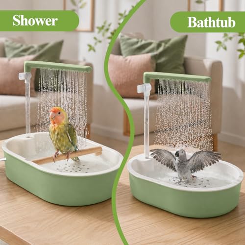 Tiiyee Automatic Parrot Bird Bath for Cage, Parakeet Bath Shower with Pump | Large Parakeet Indoor Bathtub Fountain Quiet USB Charging for Conure Cockatoo Budgie Lovebird Finches Canaries Cockatiels