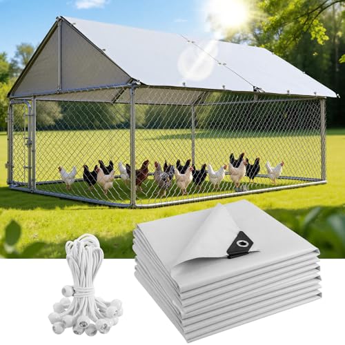 Chicken Coop Cover Waterproof, 11.7x6.7ft Tarp for Walk-in Chicken Run,2pcs | 2pcs, 420D Oxford Fabric, UV Resistant, Ball Bungees Included, Tool-free Installation, Fits Walk-in Chicken Coops
