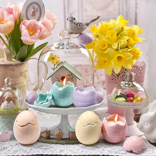Sumind 6 Pcs Easter Egg Shaped Scented Candles Gifts Pastel Vanilla Scented Easter Burning Candles with Lids Decorations Gifts for Women Spring Holiday Birthday Home Party Decor