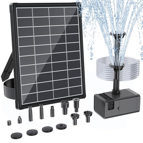 Antfraer Solar Fountain Pump 7W, Solar Water fountain for Bird Bath with Dry-Run Protection, Double-Layer Nozzles & 5Ft PVC Tubing for Bird Bath Small Pond Waterfall DIY Features - size: 6.5W