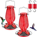 Glass Hummingbird Feeder for Outdoors Hanging, 20 OZ Humming Birds Feeders with 4 Bee Guard Feeding Ports & Built-in Ant Moat, Bird Feeder for Outside, Red,2 Pack