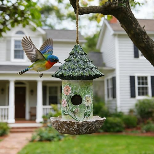 Bird Houses for Outside Resin Bird Room Garden Courtyard Backyard Decor | Garden PatioYard Dcoration Durable Waterproof Outdoor Housewarming Gift Easy Cleaning Lift Rope