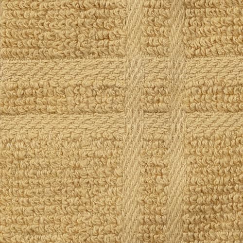 Ritz Premium 100% Cotton Solid and Multi Check Kitchen Tie Towel Absorbent, Super Soft, and Fast Drying Hang Towel, Set of Three, Straw - color: Straw, size: Solid & Multi Check - 3 Piece