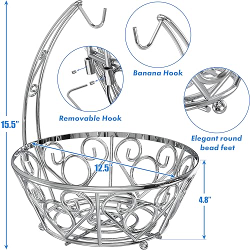 Simple Houseware Fruit Basket Bowl with Banana Tree Hanger, Chrome Finish - color: Chrome
