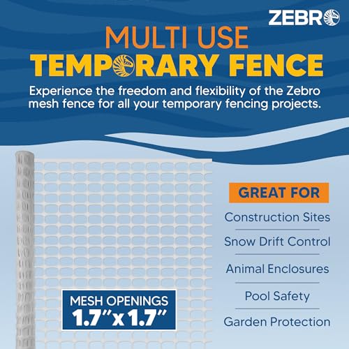 ZEBRO 4' x 100' White Plastic Garden Fence Roll – Standard Duty Safety Netting for Snow, Poultry, Deer, Dogs – Reusable Outdoor Barrier for Yard, Landscaping, Animal Protection - color: White, size: Standard-Duty 4' x 100'