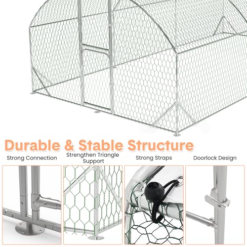 Large Walk-in Metal Chicken Coop for 30 Chickens,Heavy Duty Reinforced Wire Mesh Run with All-Weather Waterproof & Anti-UV Cover,Secure Lock - Outdoor Poultry Pen for Chickens,Ducks (Dome Roof) - size: large Dome Roof Bottom Reinforcement